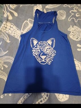 Constantly Varied Gear (CVG)Blue Racerback Tank Top with Floral Leopard Graphic